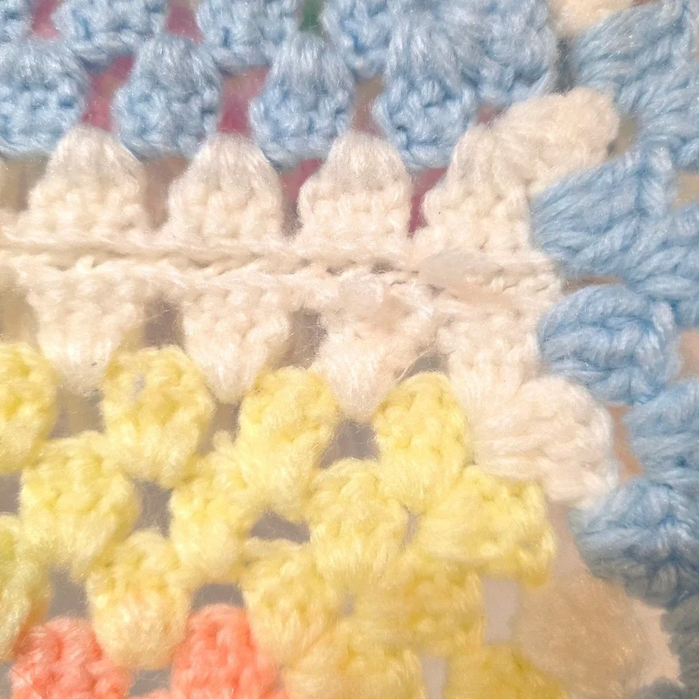 Handmade Bright Multi Color Crochet Granny Square Baby‎ Blanket Fringed Afghan
